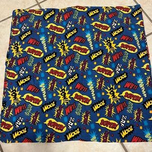 Handmade 18” Superhero Words Pillow Cover featuring action words like “POW” “WOW